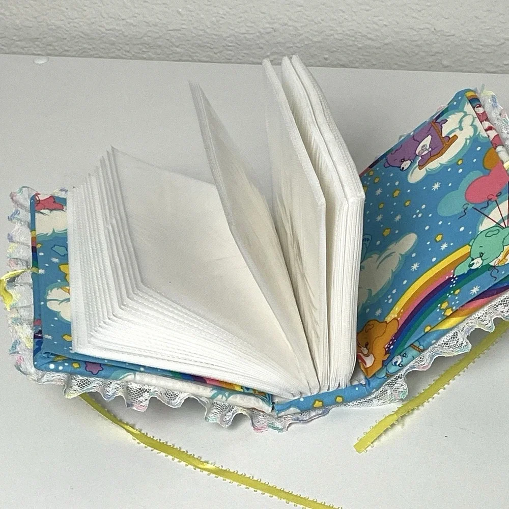 Vintage Care Bears Padded Fabric Photo Album Lace Ruffles Pearls Handmade OOAK